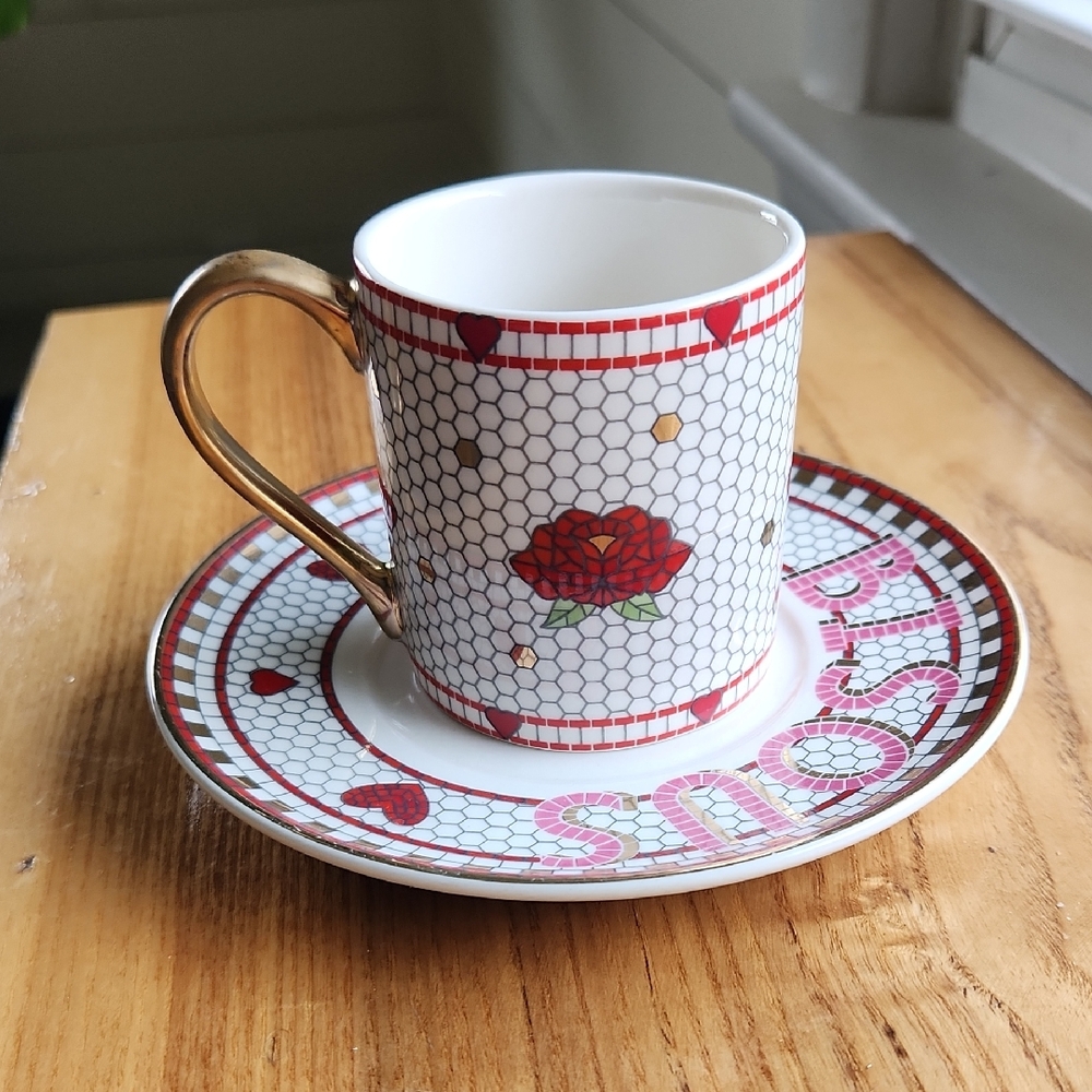 Bistro Tile Stoneware Espresso Cup & Saucer Set from Anthropologie